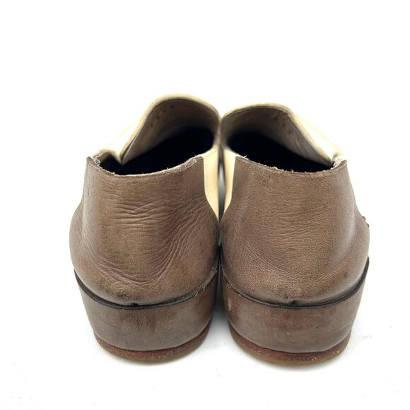 Feit Flat Slipper Loafer Slip Ons Bi Color Cream Brown Leather 37 Size 6.5 - Picture 6 of 11
